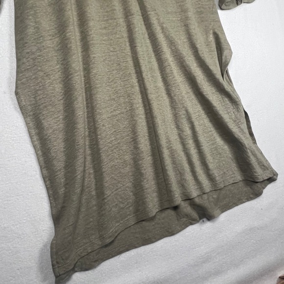 WRAP London Linen Tunic US 10 V-Neck 3/4 Sleeve Roll Tab Side Split Olive Sage - Picture 7 of 16